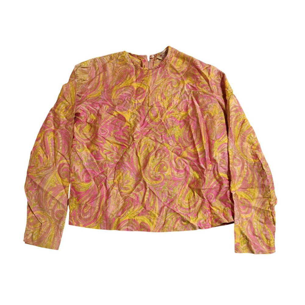 Fritzi of California Blouse Womens M Pink Psychedelic Swirl Vintage 60s Cotton